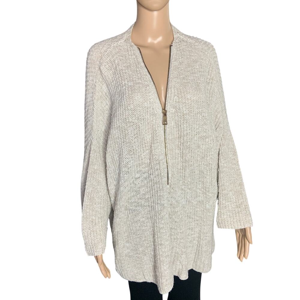 ABS Allen Schwartz Women's 2XL Tunic Sweater Half Zip Marled Vanilla Loose Knit